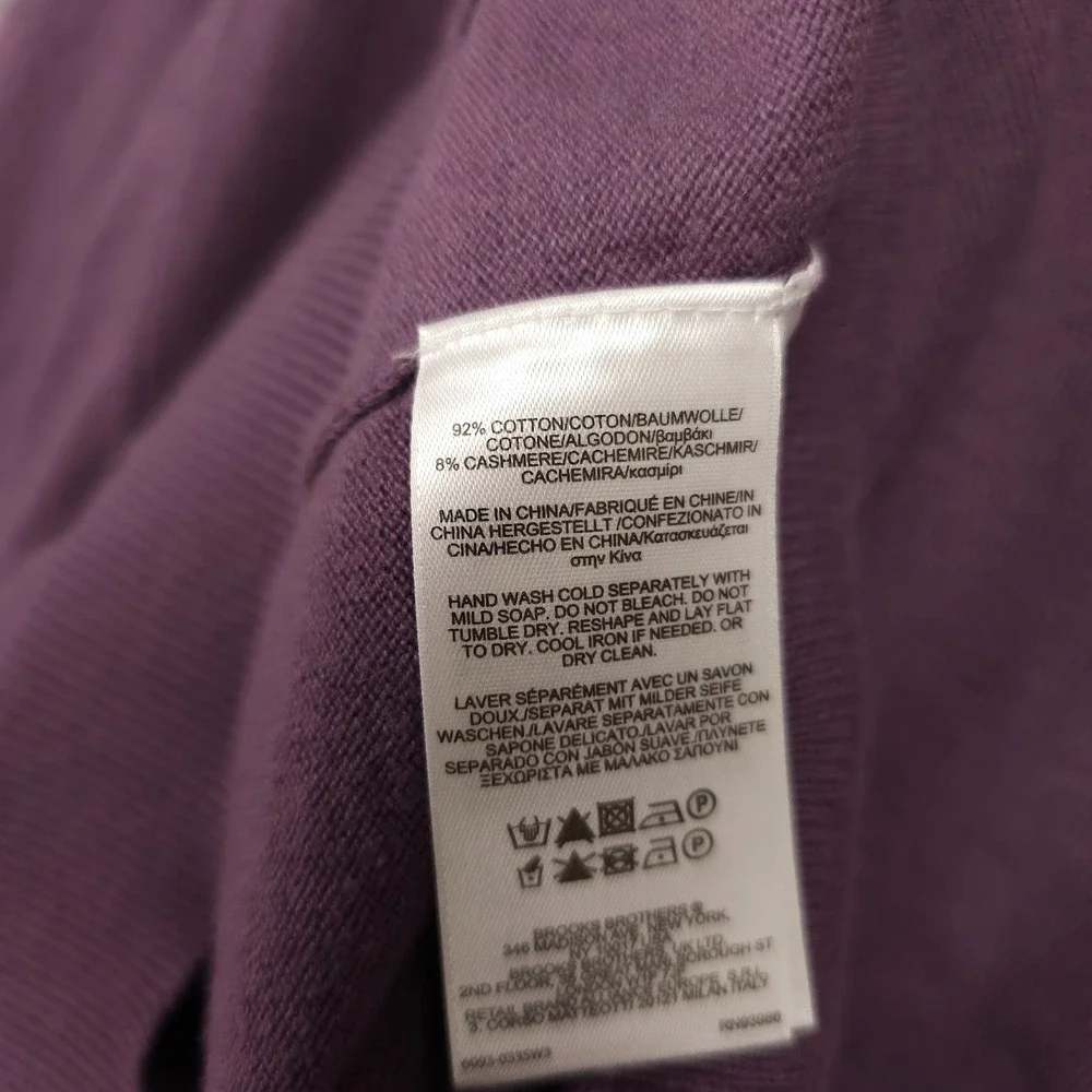 Brooks Brothers 346 Sweater Mens Large Purple Cashmere Cotton Crew Neck Pullover